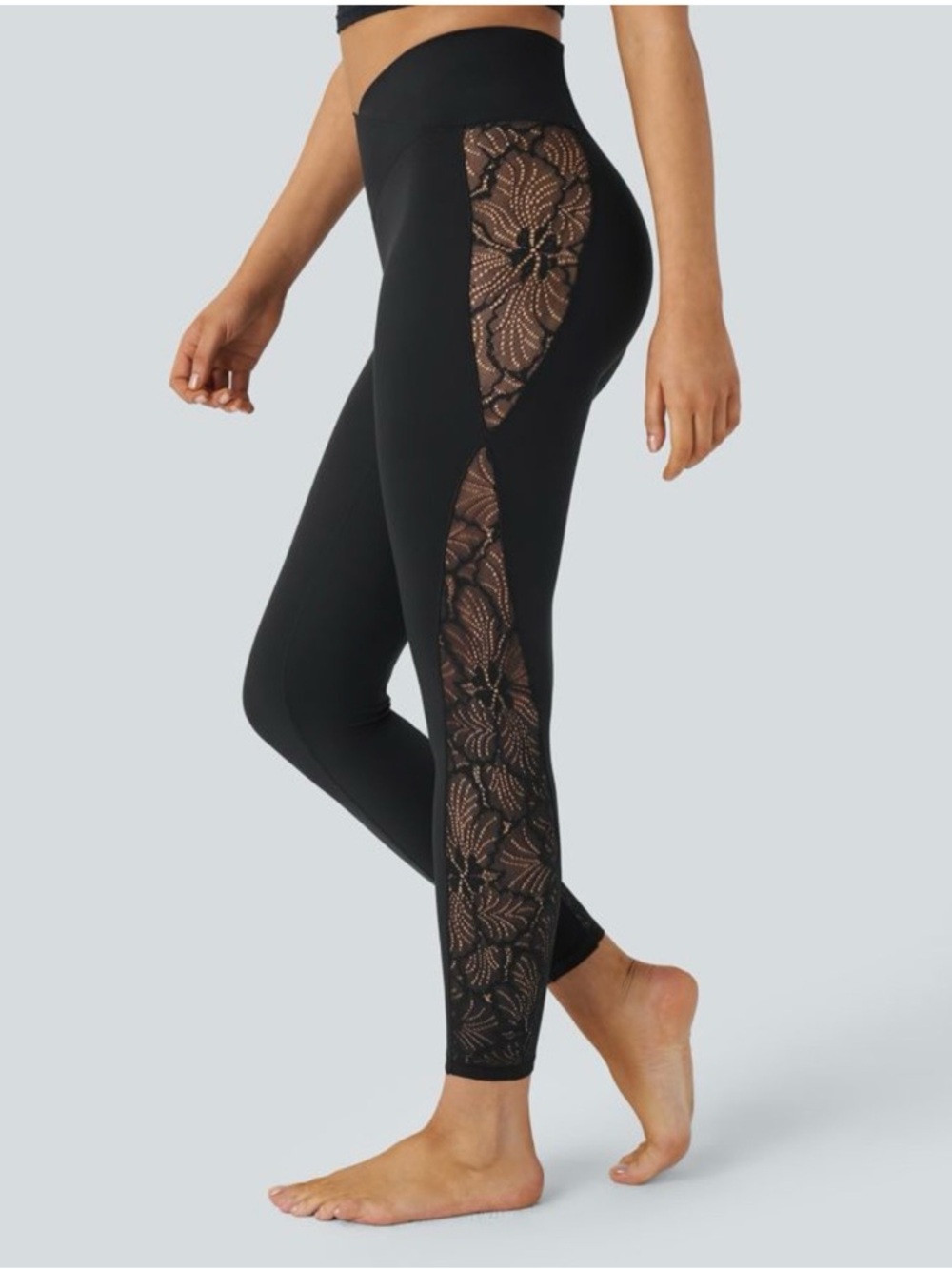 NWOT Halara SoftlyZero™ High-Waist Crossover Contrast Lace Pocket Yoga Leggings